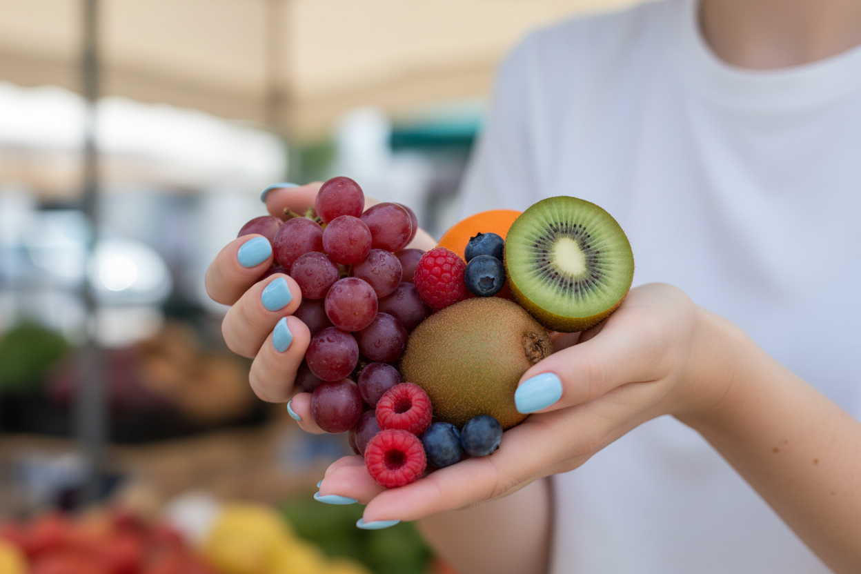 HER HAND SHOULD BE CUTE WITH NICE NAILS AND PAINTED NAILS WITH SKY BLUE 